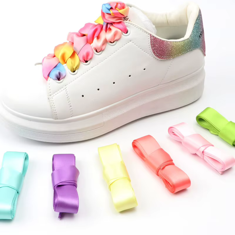 Ruban de soie plat lacets colorés bonbons dégradé Satin