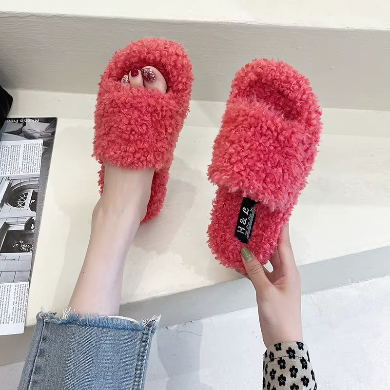 Pantoufles en fausse fourrure pour femmes, sandales d'intérieur en peluche pour femmes, chaussures antidérapantes à fond, tongs d'extérieur pour la maison, nouvelle collection 2025