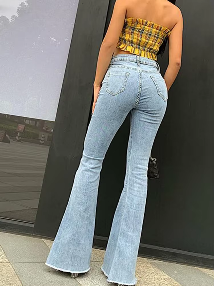 Pantalon jean évasé femme Vintage Denim y2k