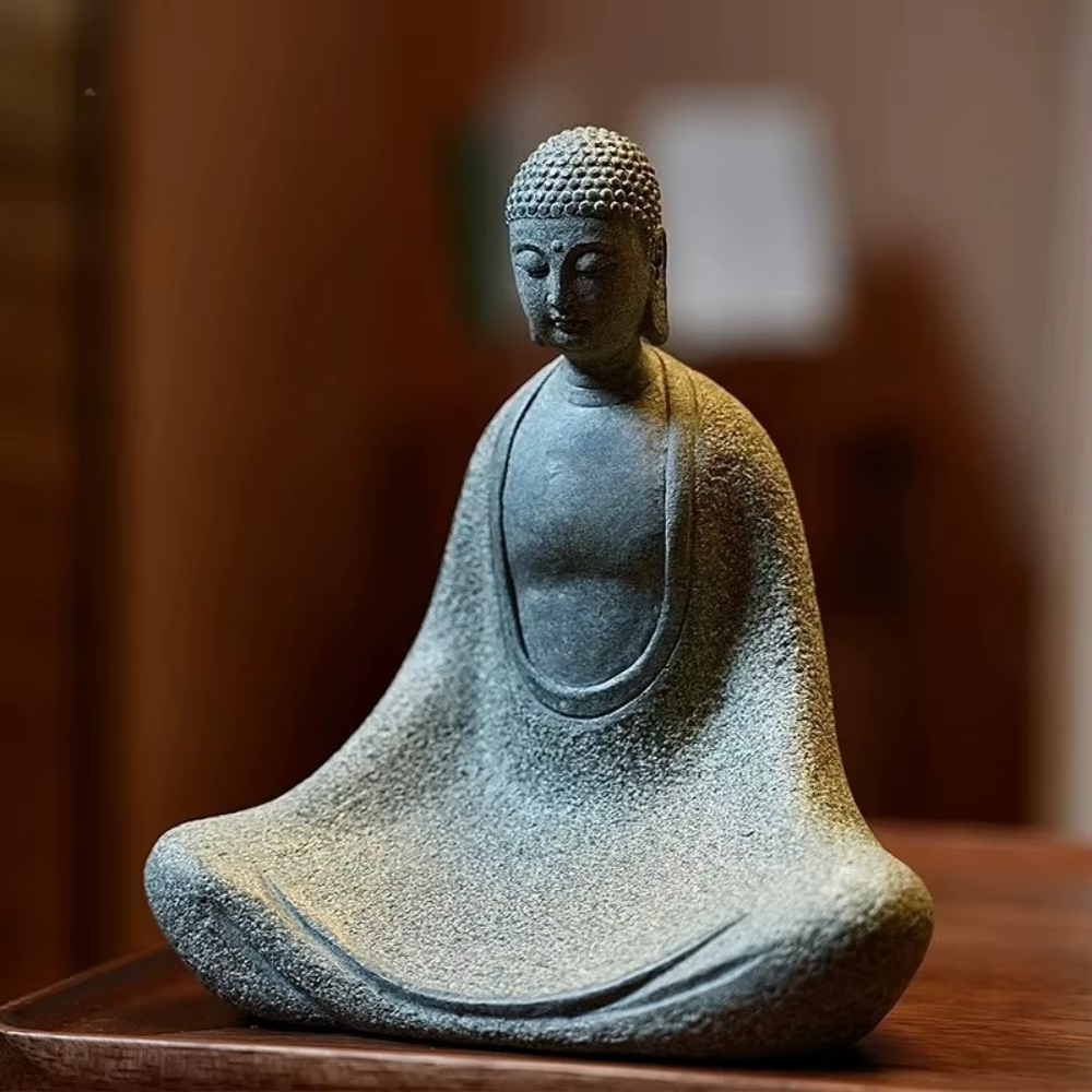 Décoration de statue de bouddha en pierre bleue, décoration de maison de style chinois, décoration de porche de bureau