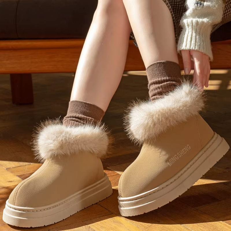 Chaussures chaudes d'hiver pour femmes et hommes, bottes de neige chaudes d'intérieur et de rue, en fausse fourrure douce, Style à enfiler, bottes courtes de loisirs pour filles et garçons
