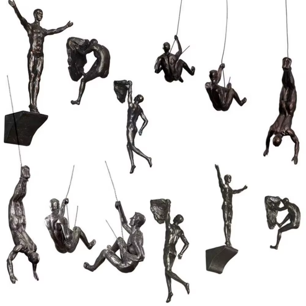 Sculptures murales homme grimpeur style européen, statue rétro unique grimpeur de roche, pendentif abstrait pour salon