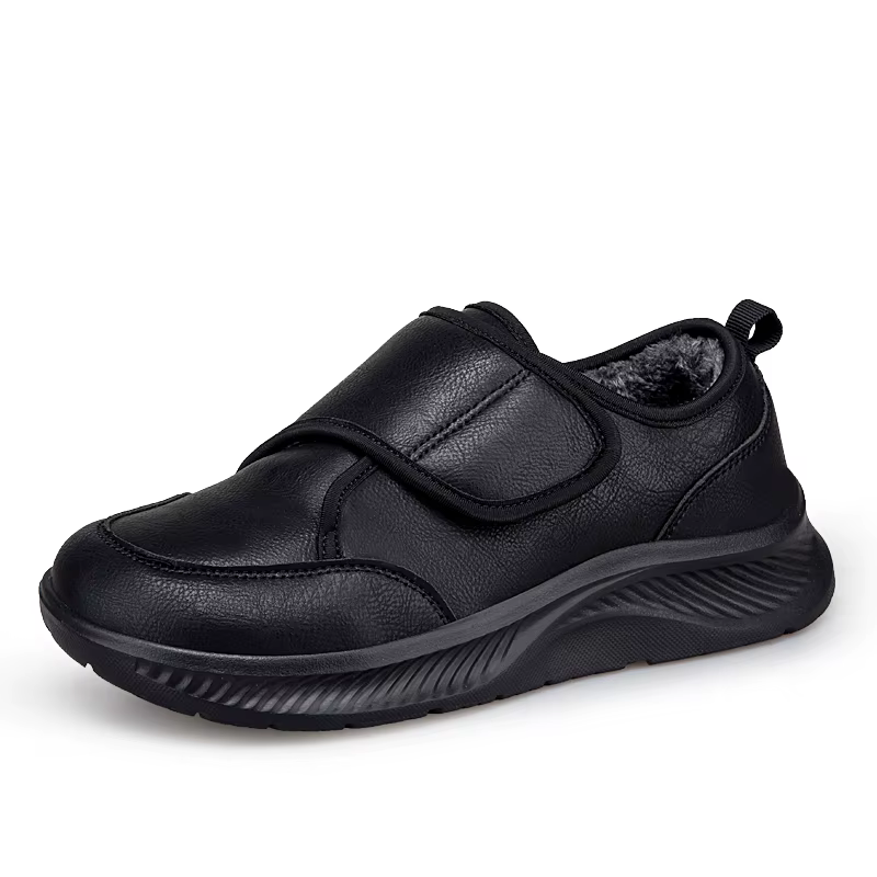 Chaussures orthopédiques et diabétiques en cuir à bout large doublées de fourrure pour l'hiver, ajustables, pour hommes et femmes, soulagement de la douleur des pieds enflés et gras