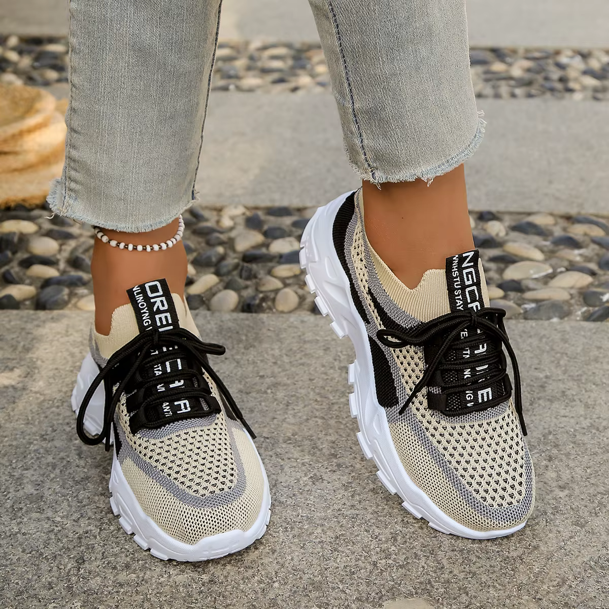 Chaussures pour femmes - Chaussures de sport décontractées été 2026, respirantes et légères, bicolores ou monocolores, chaussures de travail tendance