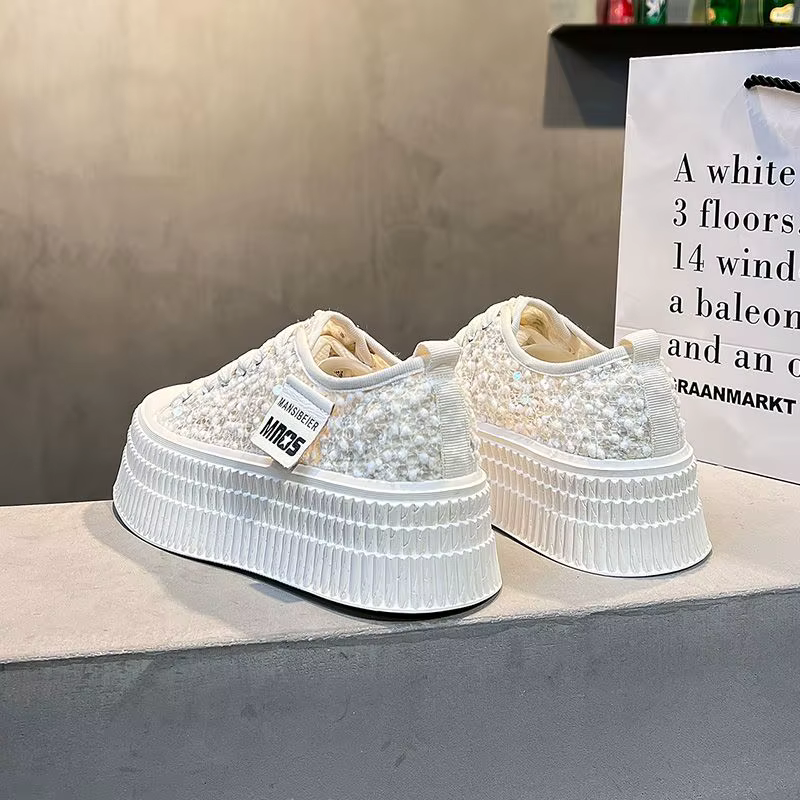 Nouveau Air Mesh blanc chaussures brillant paillettes femmes décontracté à semelles épaisses