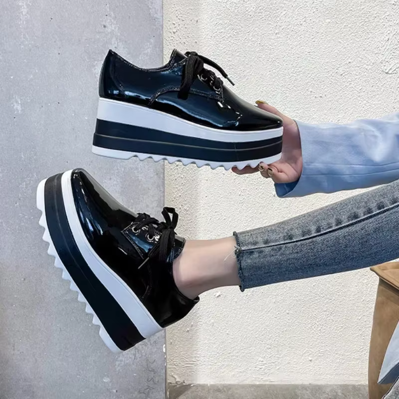 Baskets de Luxe à Plateforme pour Femme, Chaussures de dehors Confortables et Épaisses à Lacets, Nouvelle Collection