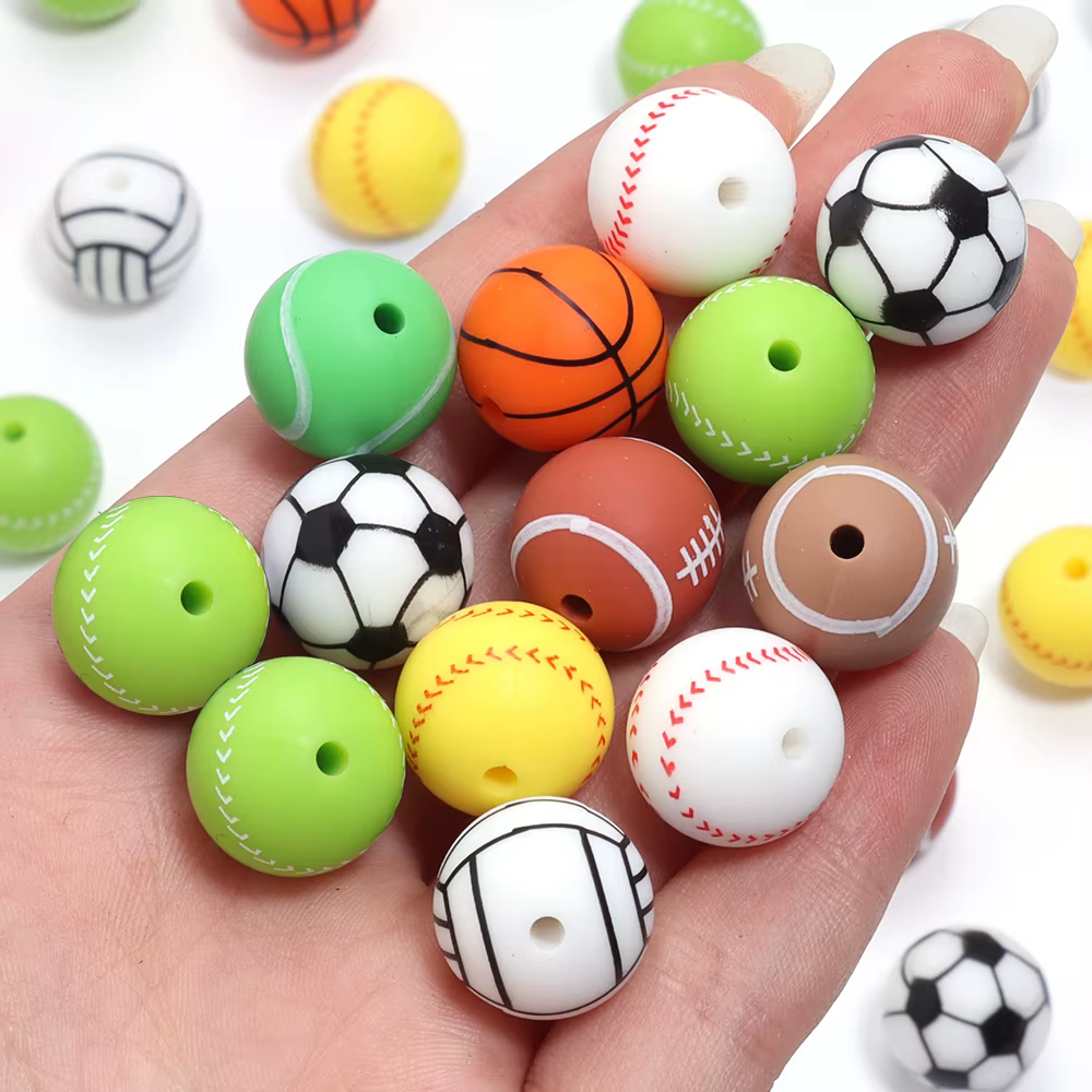 5 pièces Silicone transfert d'eau basket-Ball volley-Ball balle de Tennis Football couleur perles pour bricolage fabrication de bijoux Bracelet collier