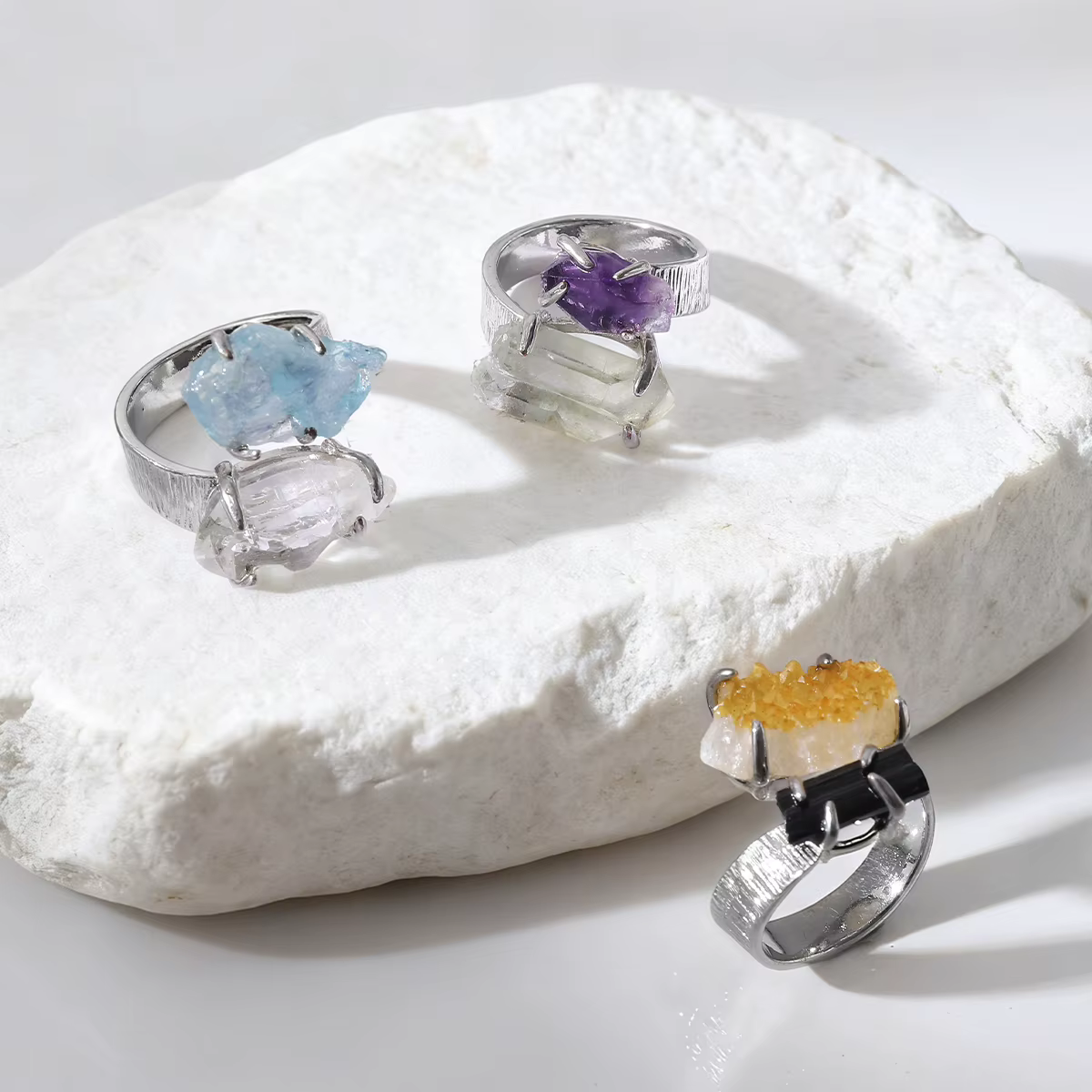 Nouvelle Bague en Pierre Précieuse pour Homme et Femme, Bijou de Fête en Pierre Brute, Accessoire de Mode Ajustable