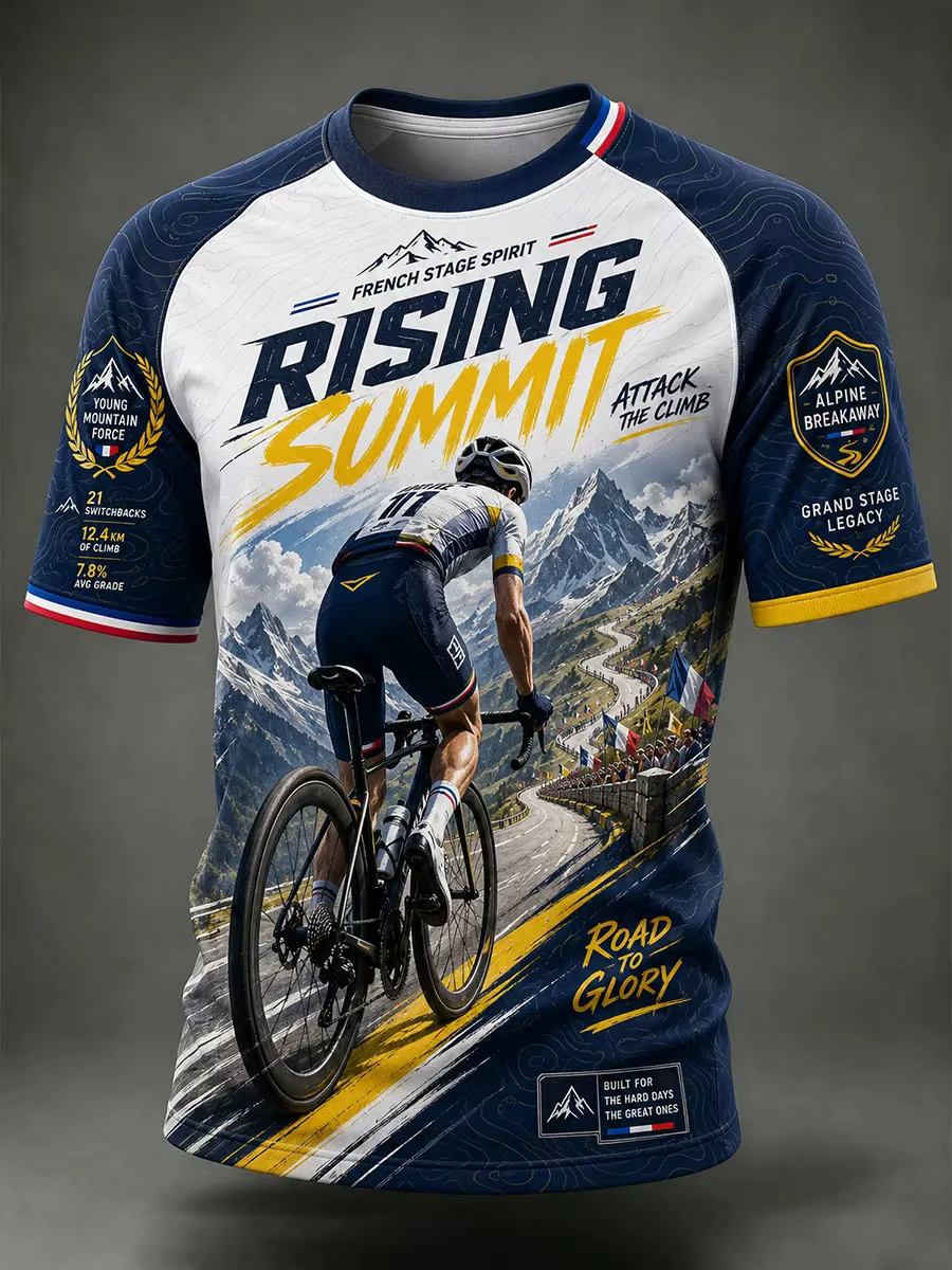 T-shirt de cyclisme style français pour hommes et femmes, imprimé 3D, décontracté, sportif, séchage rapide, respirant, manches courtes, pour l'extérieur, été