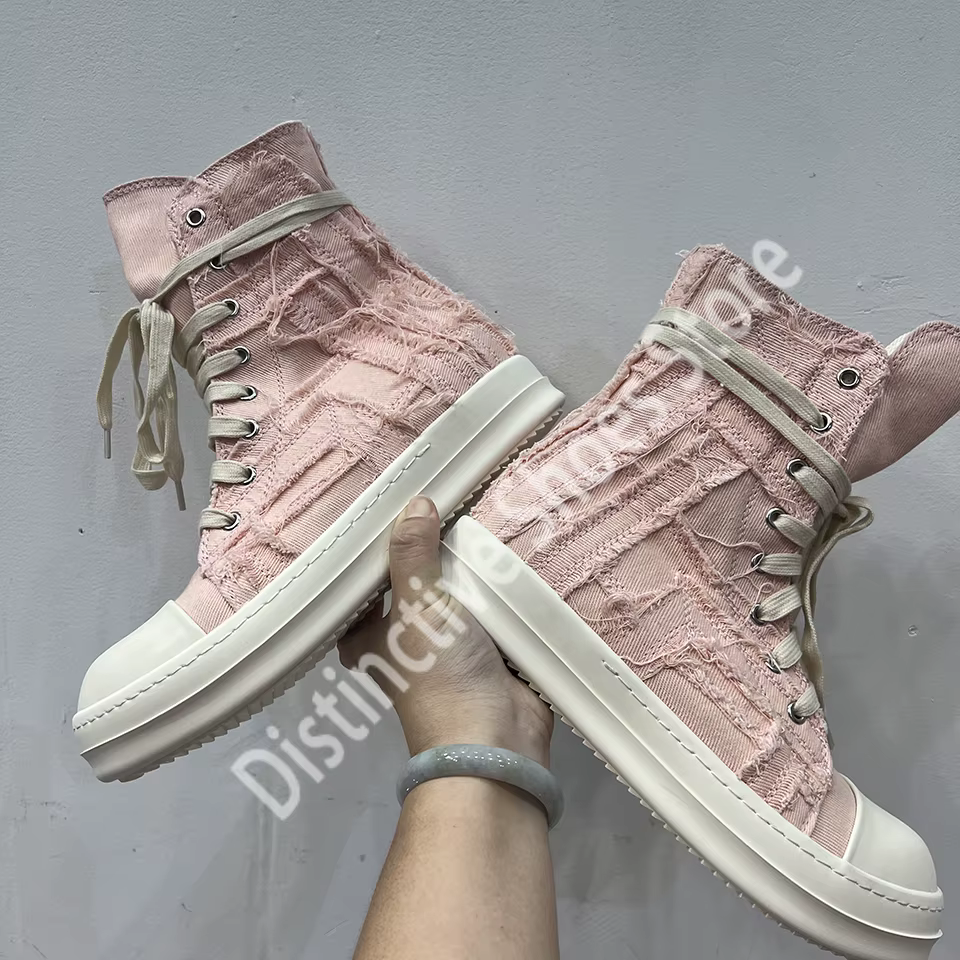 Baskets montantes déchirées en toile rose pour hommes