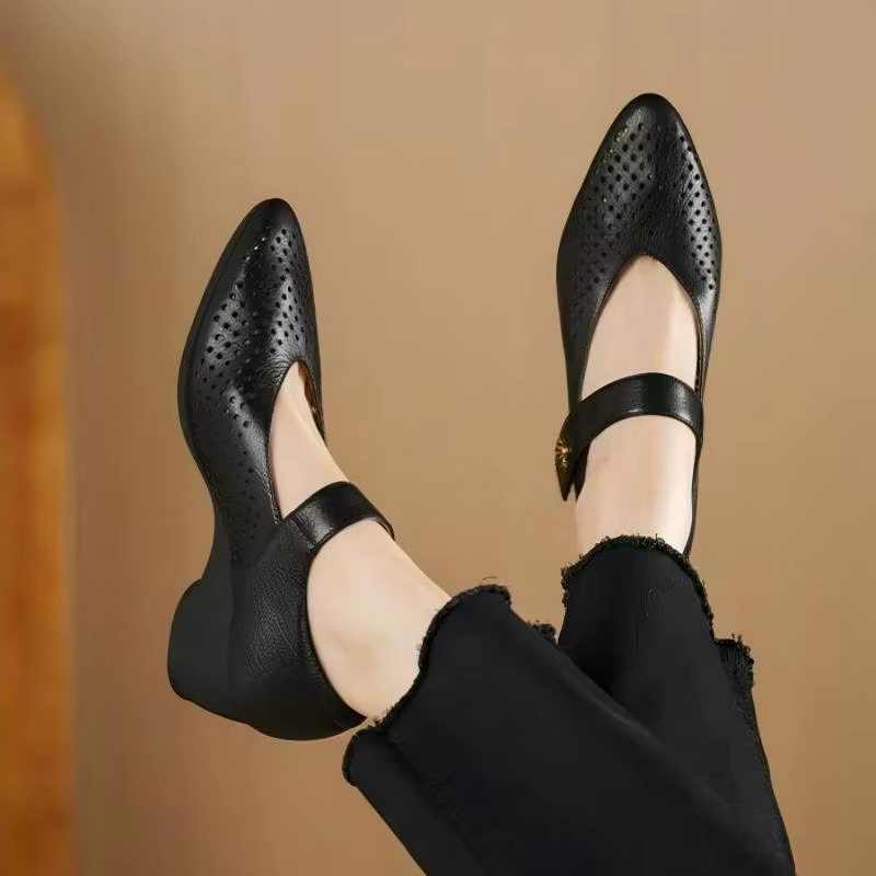 Chaussures Mary Jane à Talon Compensé pour Femme – Cuir Souple Pointe Fine Respirant