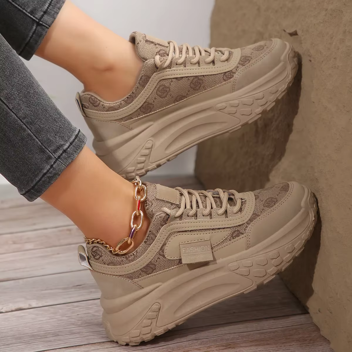Chaussures de Sport à enfiler kaki pour femmes