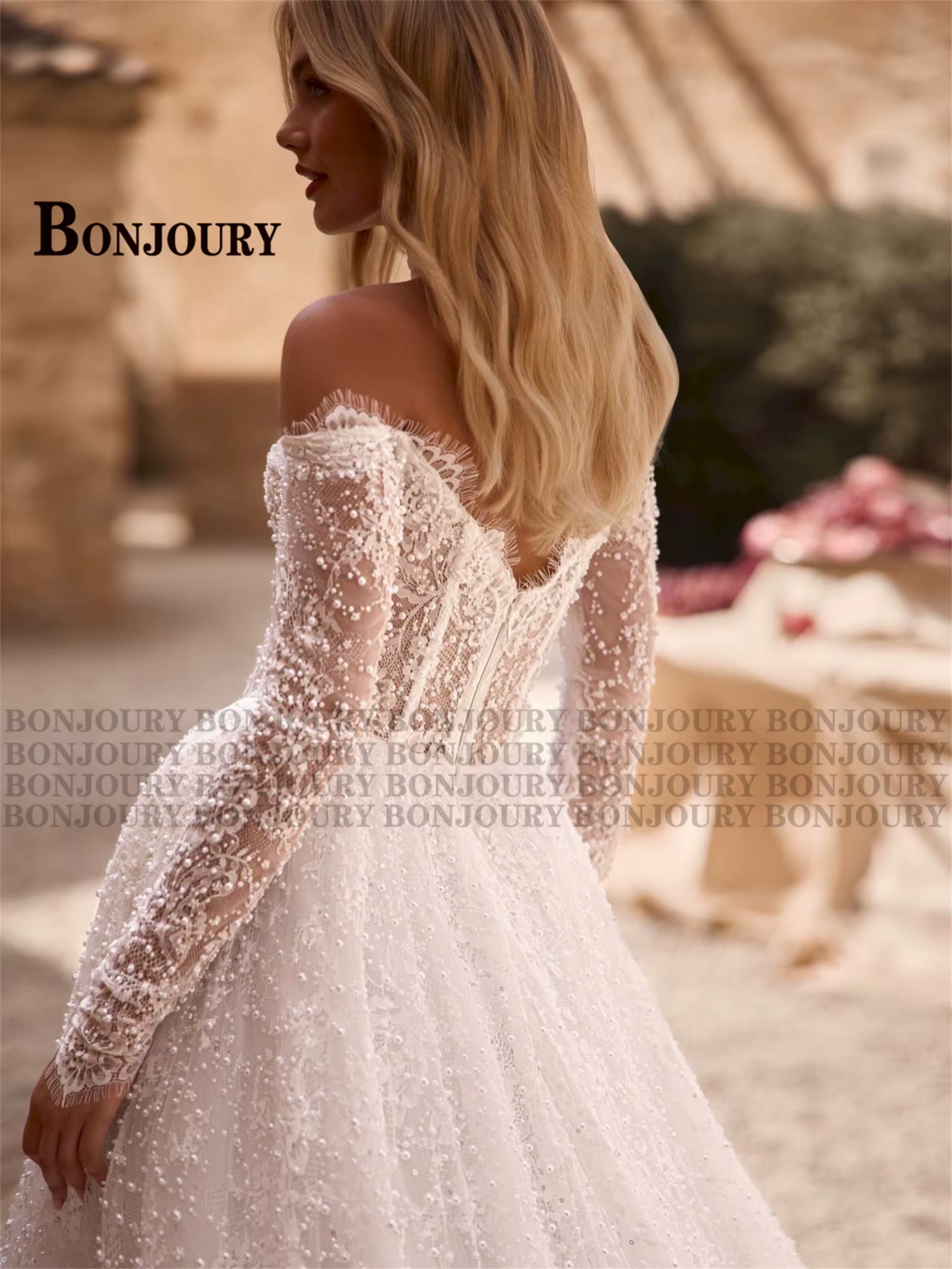Robe de mariée florale raffinée BONJOURY, style coréen avec appliques en dentelle, épaules dénudées, fermeture éclair, Vestido De Novia personnalisé