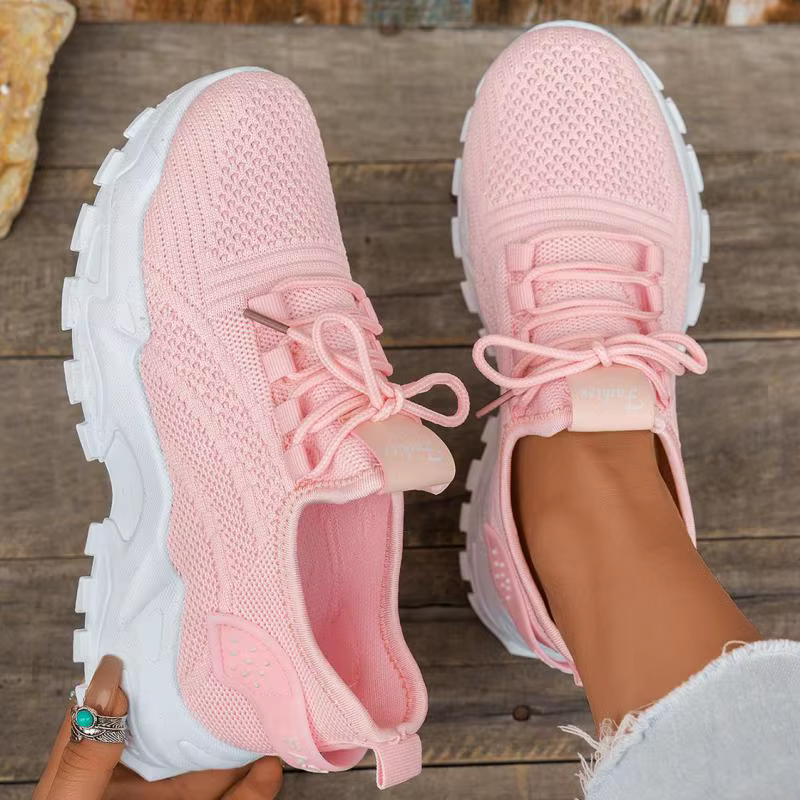 Baskets rouges pour femmes chaussures sans lacet volant respirant maille plate-forme