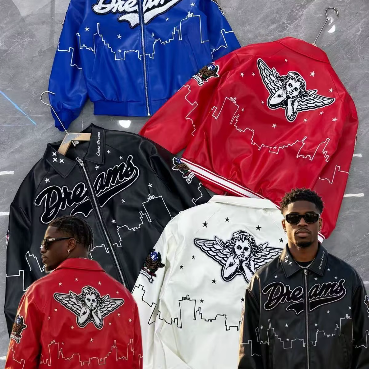 Vestes robustes de style américain pour hommes, veste de baseball vintage brodée, veste en cuir unisexe, manteaux de moto pour hommes