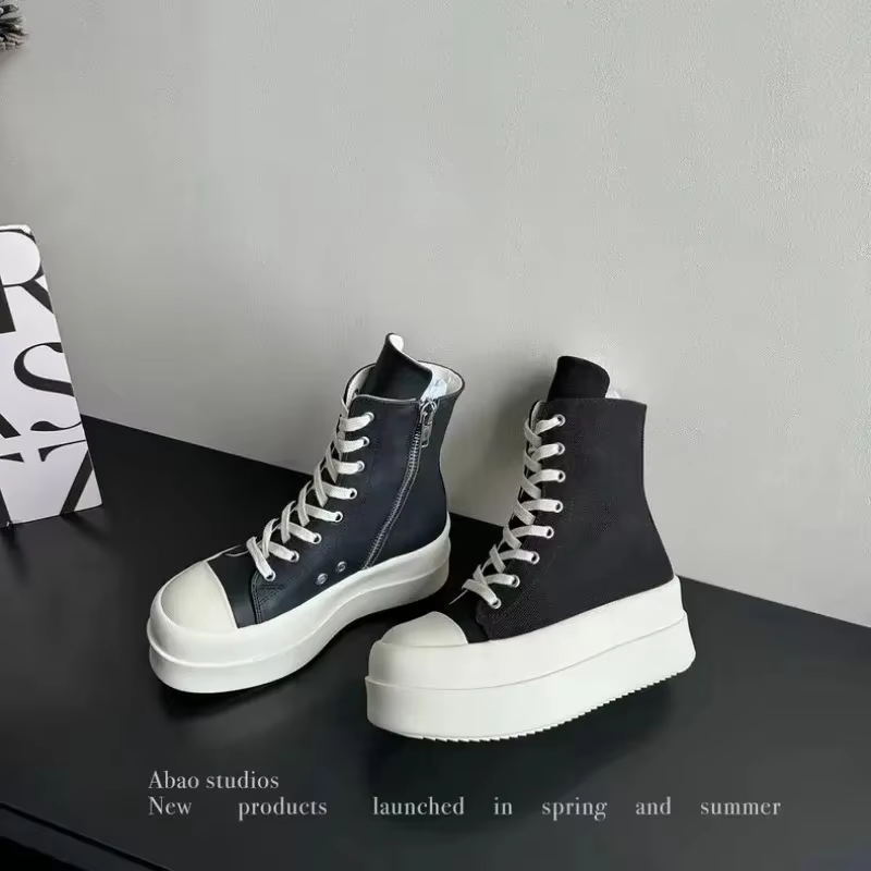 Baskets Montantes en Toile à Talons Plateforme