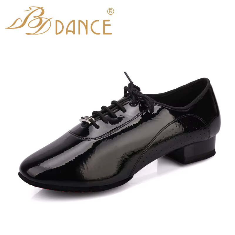 TOP chaussures de danse chaussure latine moderne hommes peau de vache semelle à deux points tissu Oxford motif de grille authentique chaussette sac BDDANCE309 respirant