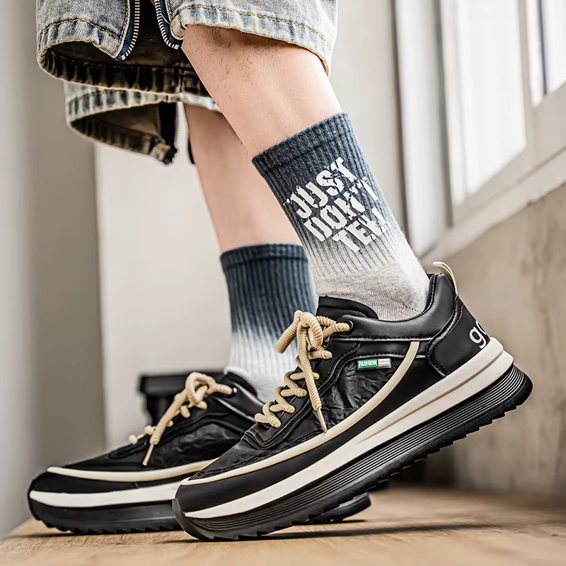 Baskets plateforme homme 2026 – Collection automne – Chaussures décontractées confortables antidérapantes en cuir souple – Idéales pour la course à pied