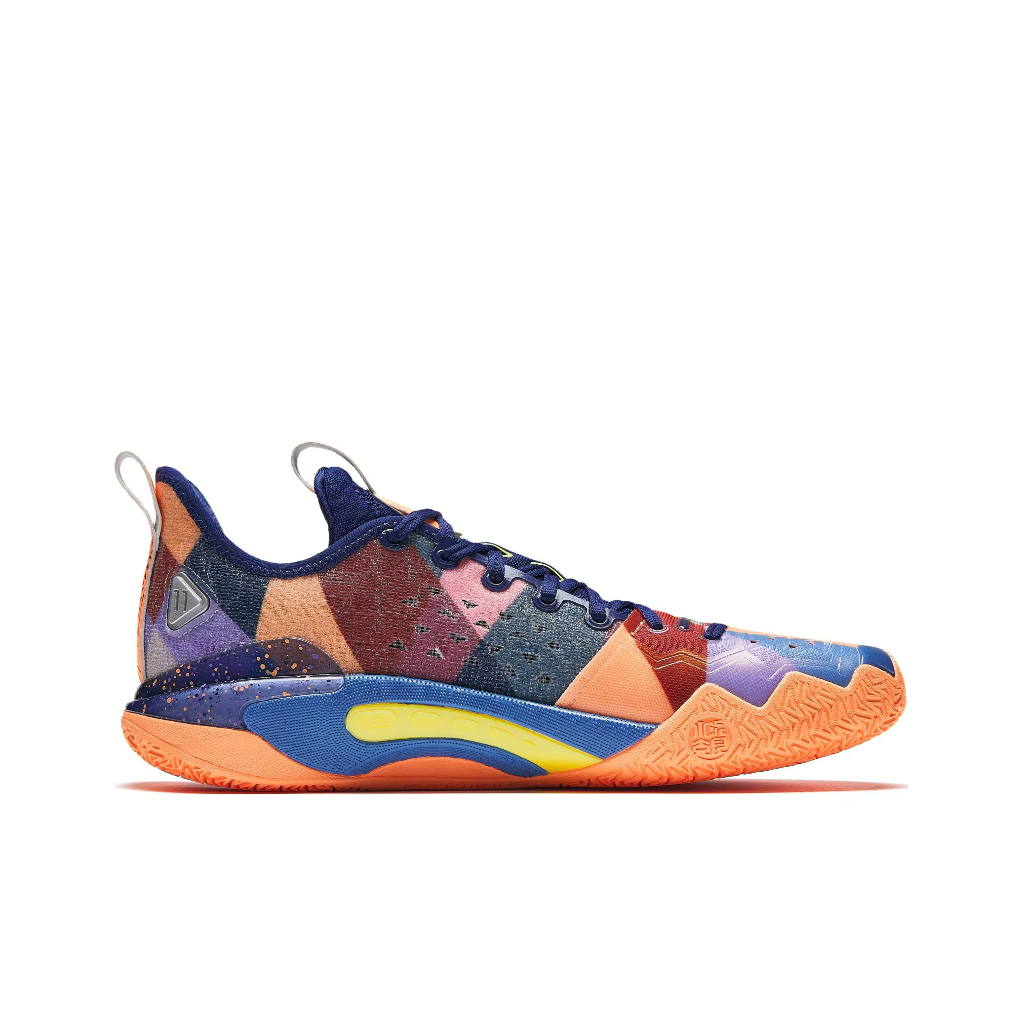 POIZON Anta Shock Wave 5 Pro Chaussures de basket-ball basses résistantes à l'usure pour hommes Bleu Orange 112421111S-2