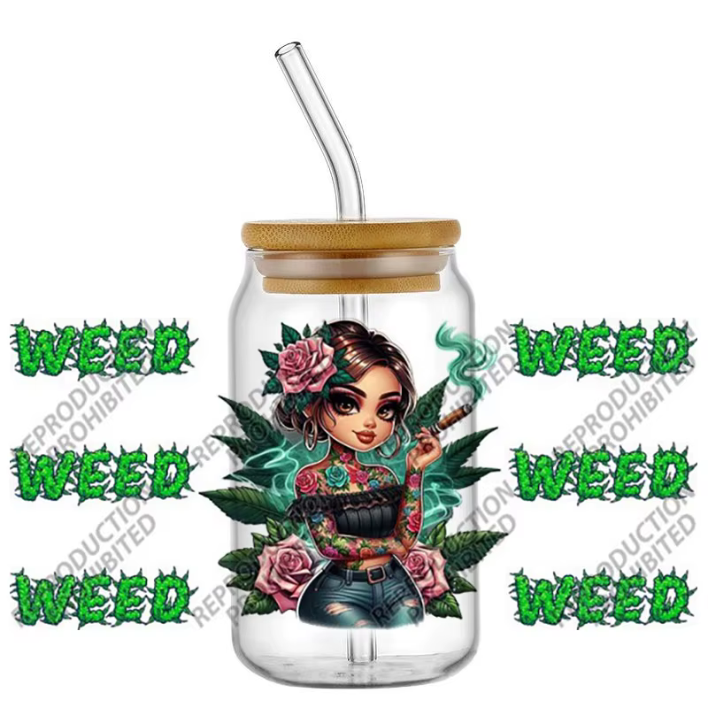 Autocollants UV DTF Chicano Girl pour gobelets en verre Libby de 16 oz, autocollants Rose Tattoo Girl, décalcomanies de transfert DIY de haute qualité pour gobelets