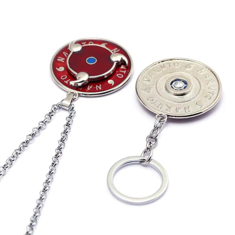 Collier et porte-clés Naruto Uchiha Sasuke Itachi Mangekyo Sharingan en alliage rotatif, pendentif créatif et tendance, cadeau de fêtes