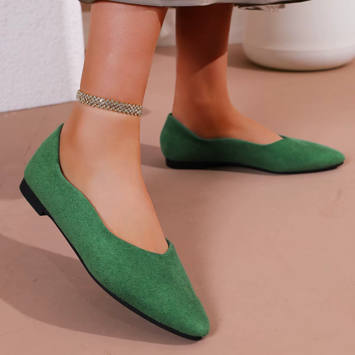 Chaussures plates pour femmes en daim vert printemps-automne