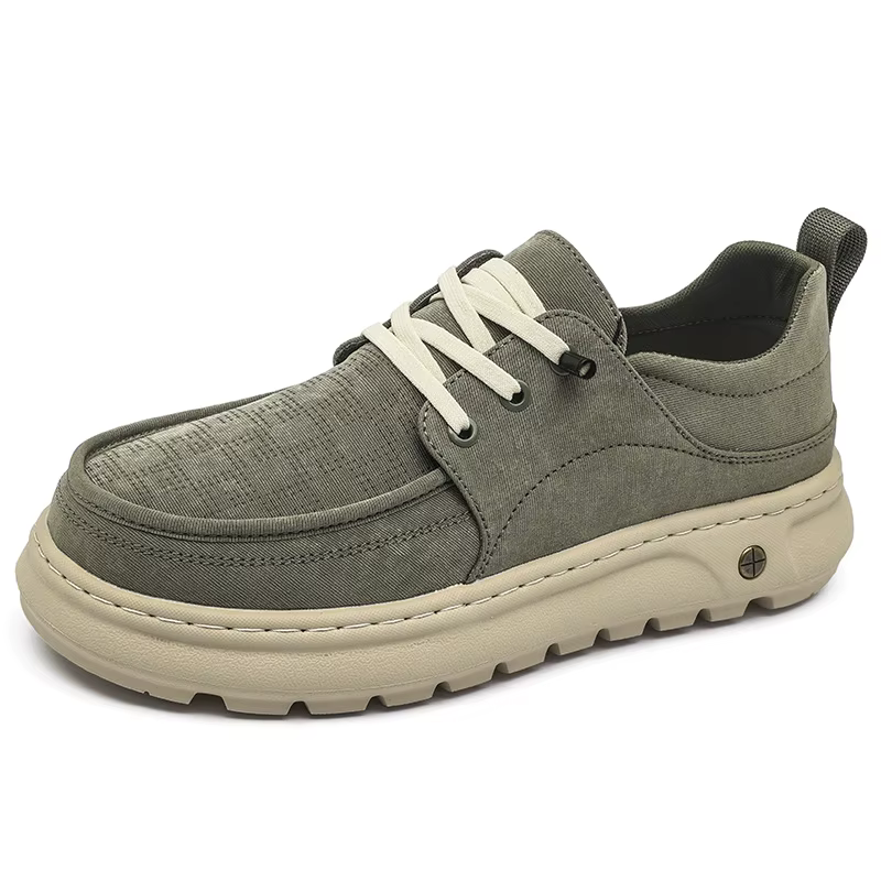 Chaussures décontractées pour hommes en daim kaki avec empiècements