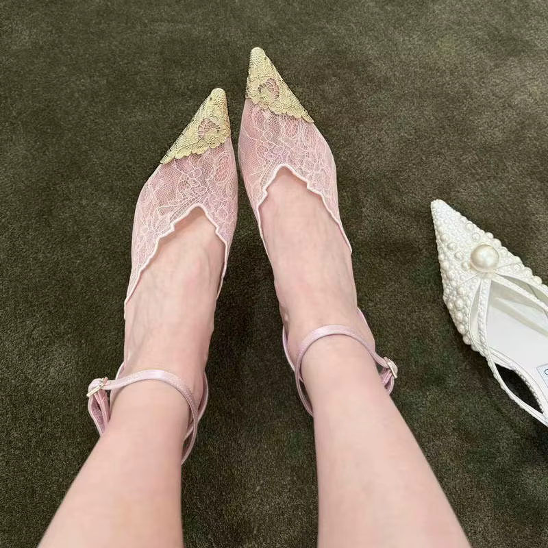 Chaussures de Mariée Blanches Grande Taille en Dentelle à Talons Hauts Fins pour Femme – Escarpins Stiletto