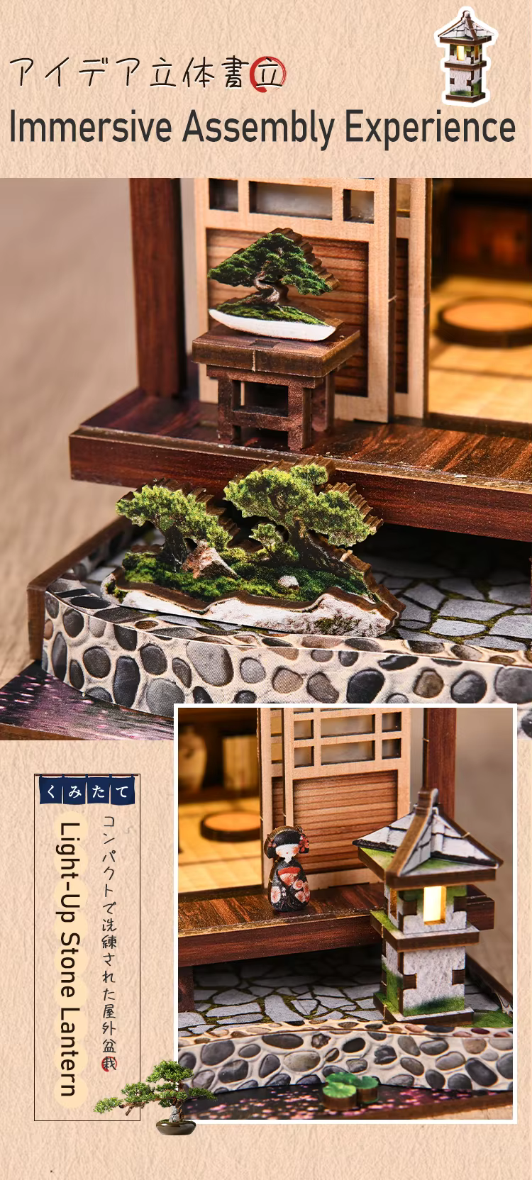 Kit de maison de poupée miniature de style japonais à construire soi-même, modèle en bois avec décorations mignonnes, idéal pour les passionnés de maisons de poupées