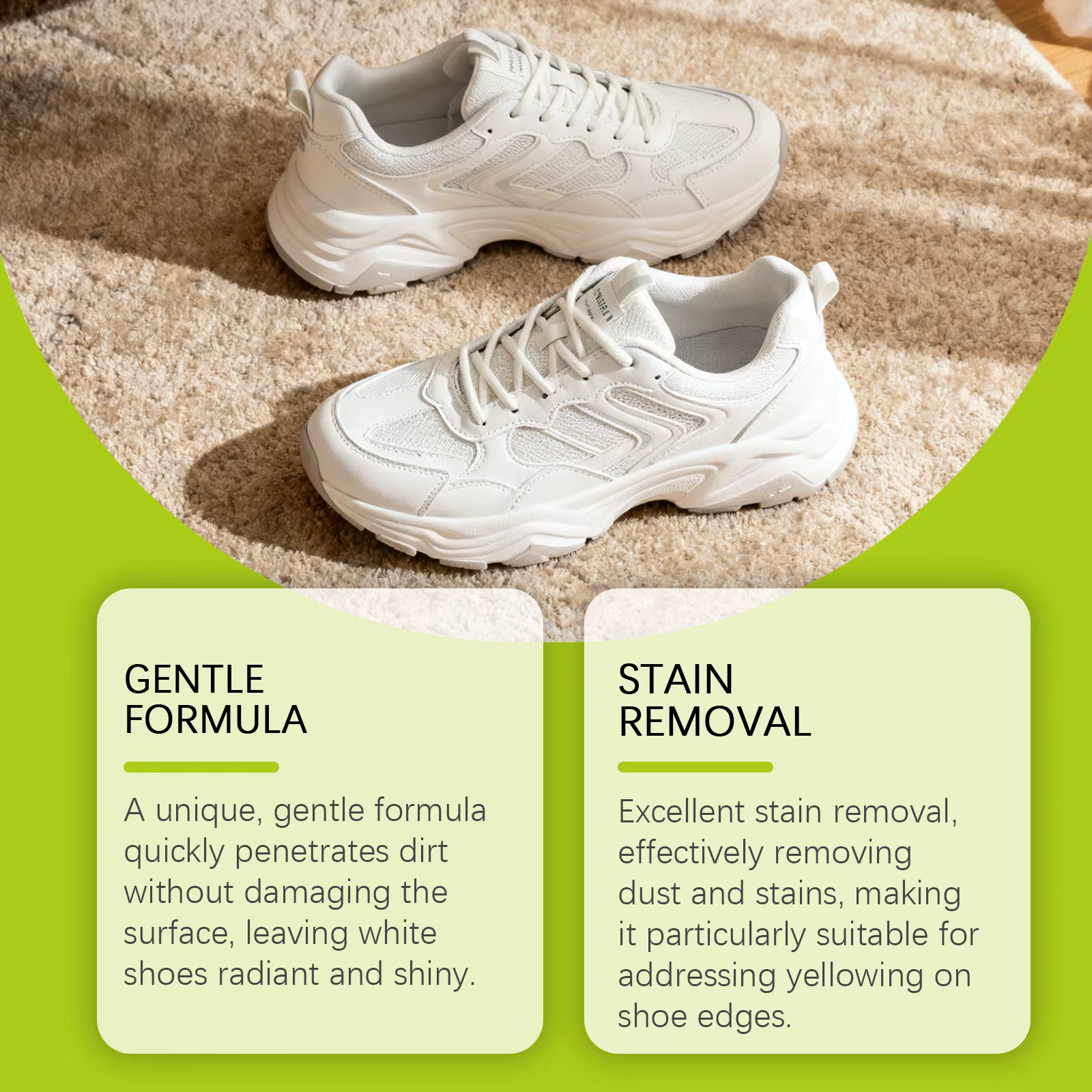 Kit de nettoyage de baskets – Un nettoyant quotidien sans rinçage avec mousse pour éliminer les taches jaunes et la