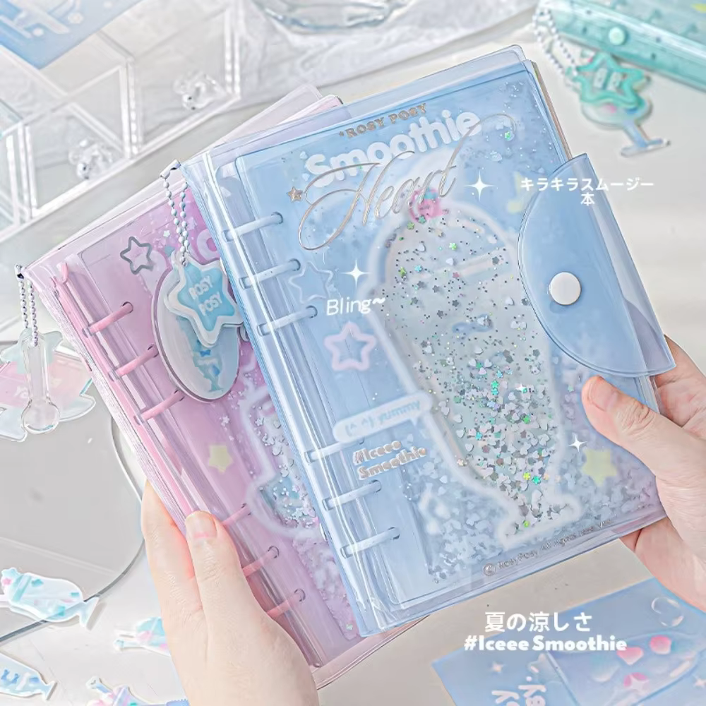Carnet de notes INS Style Summer Smoothie, transparent avec paillettes et sable mouvant, pour bureau, école, journal, agenda, bloc-notes, cadeaux