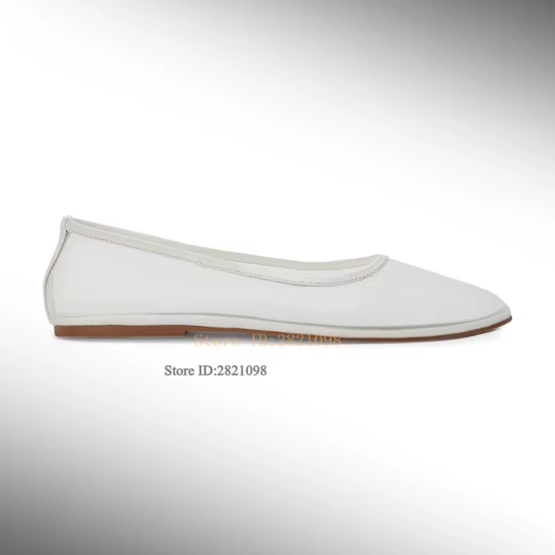 Ballerines en maille blanc pur Tulle chaussures pour femmes respirant sans lacet ballerine bout rond confortable quotidien décontracté travail robe chaussure