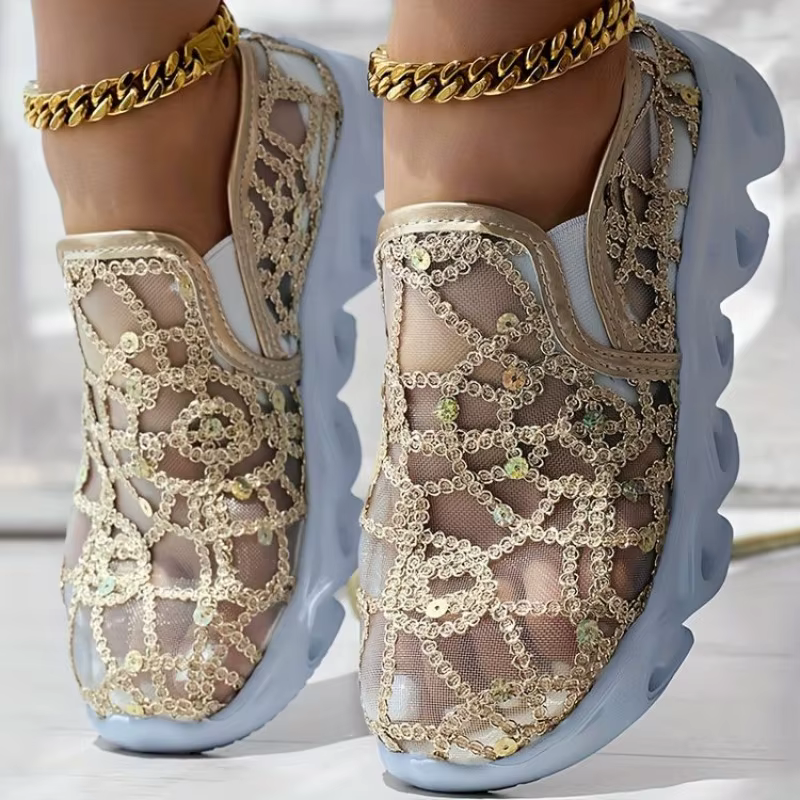 Chaussures de sport en maille à paillettes pour femmes