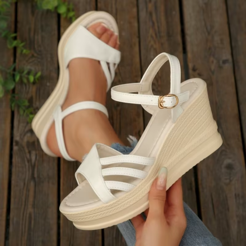 Nouvelles sandales compensées de haute qualité pour femmes 2026 – Chaussures élégantes à talon haut et plateforme ouverte pour l'été
