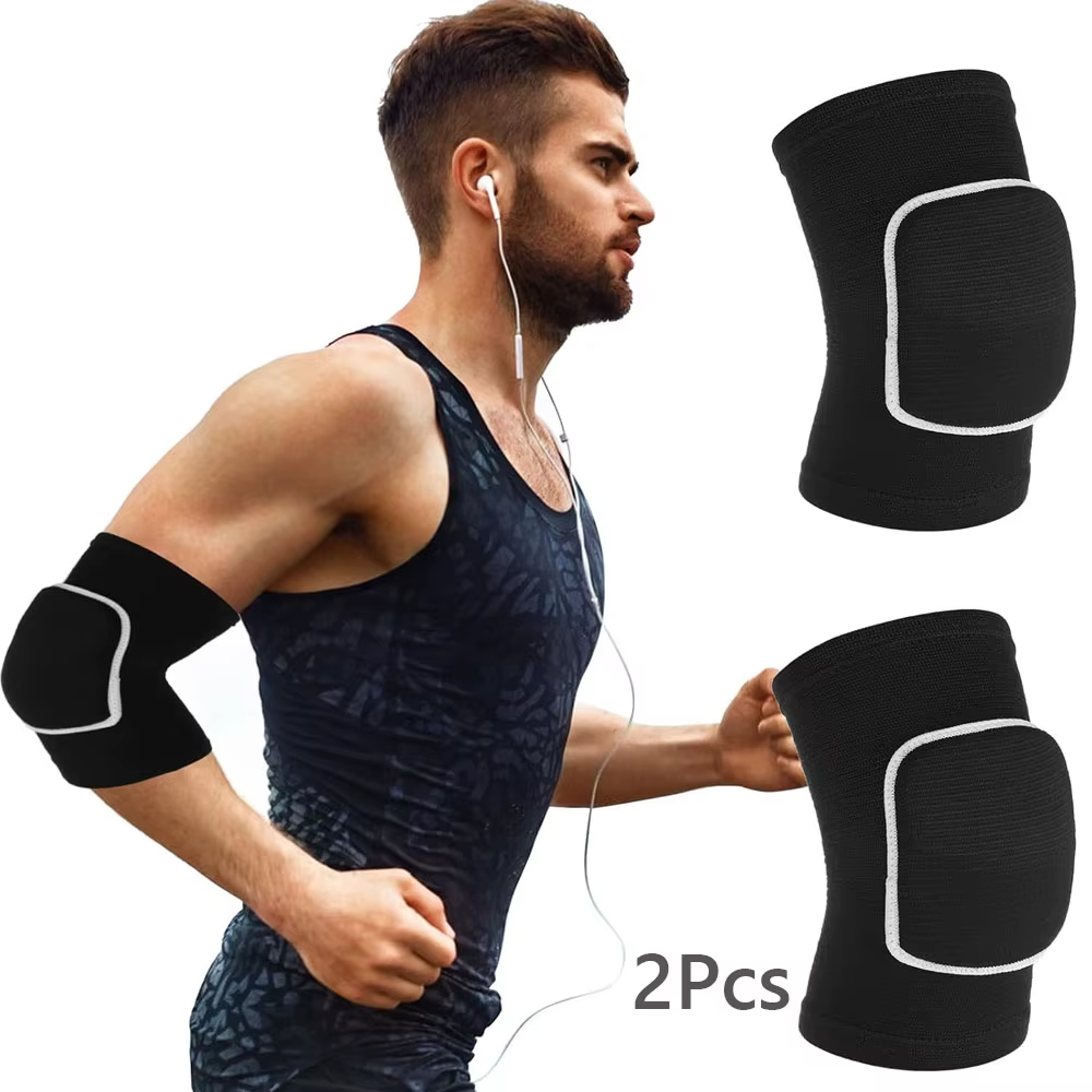 2 pièces de coudières souples avec coussin en éponge épaisse-manchons de soutien de sport confortables adaptés au basket-ball, au volley-ball