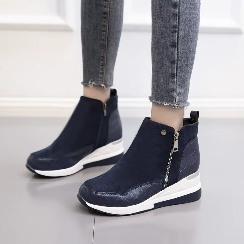 Nouvelles femmes bottines coton chaussures bottes de neige compensées mode automne hiver fermeture éclair chaud en peluche solide plates-formes coréen décontracté court