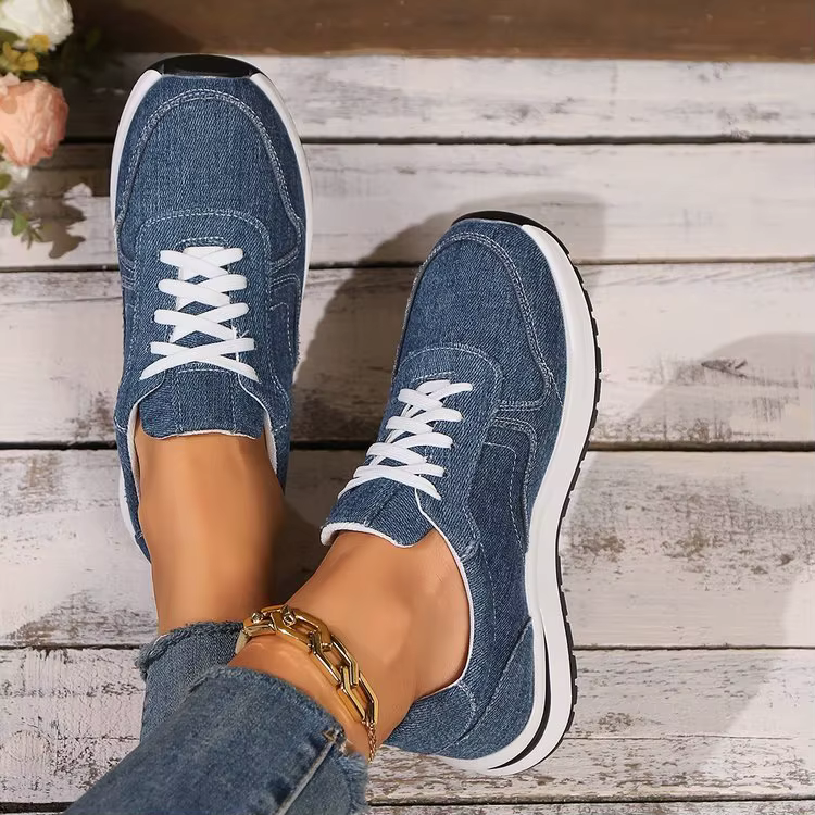 Baskets femme bleu Denim chaussures décontractées en plein air à lacets