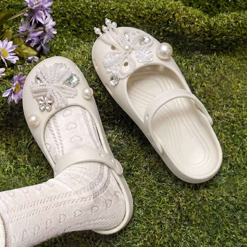 Élégantes Chaussures Plates à Nœud Papillon en Perles et Strass pour Femmes