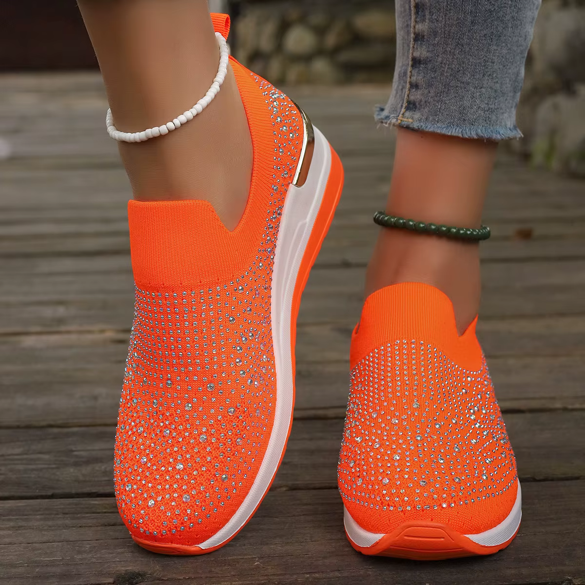 Baskets décontractées à strass Orange