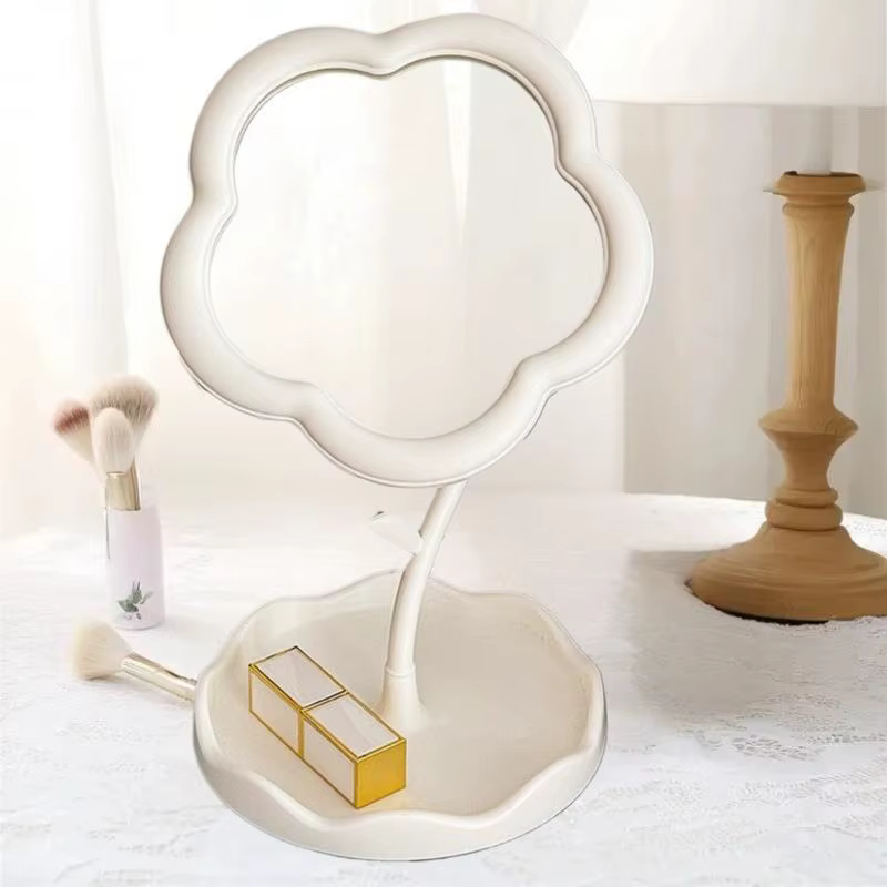 Miroir avec plateau à accessoires Miroir en forme de fleur de vanité de beauté ; Maquillage une pièce