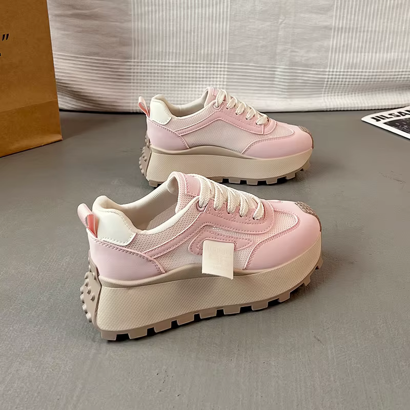 Grosses automne nouvelles femmes chaussures Csaual baskets de course mode à lacets Patchwork en cuir Sneaker