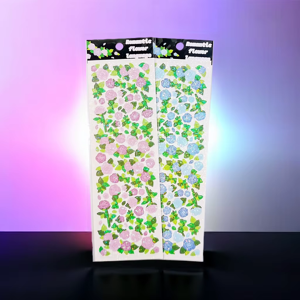 Autocollants d'hologramme de fleur de style coréen mignon, autocollant Kawaii pour KPOP, chargeur supérieur, décoration de bloc-notes de scrapbooking