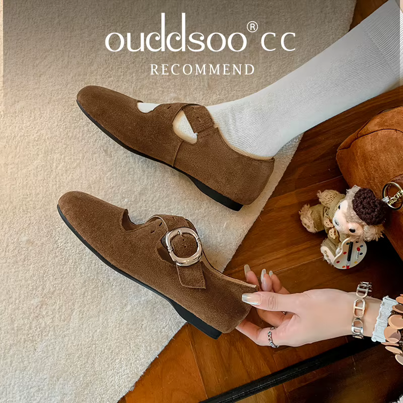 Ods femmes chaussures plates bout rond luxe peu profond baskets mode boucle sangle mocassins