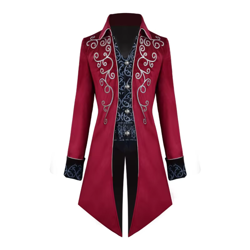 Veste Brodée Gothique pour Homme, Costume Renaissance, Steampunk, Tailcoat Vintage, redingote Médiévale, Manteau de Style Rétro