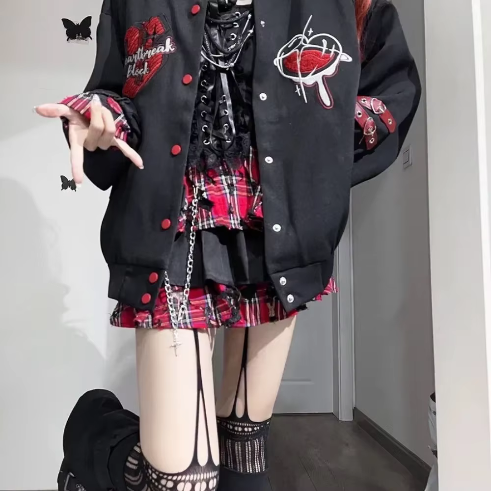 Jupes de Style japonais Kawaii pour fille, sous-culture Kpop Dance Rock Y2k, gothique des années 90, imprimé à carreaux rouges irréguliers, Mini jupe gâteau à volants
