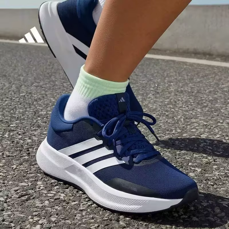 Adidas Chaussures de course légères et respirantes en maille bleu marine à trois bandes JR5851