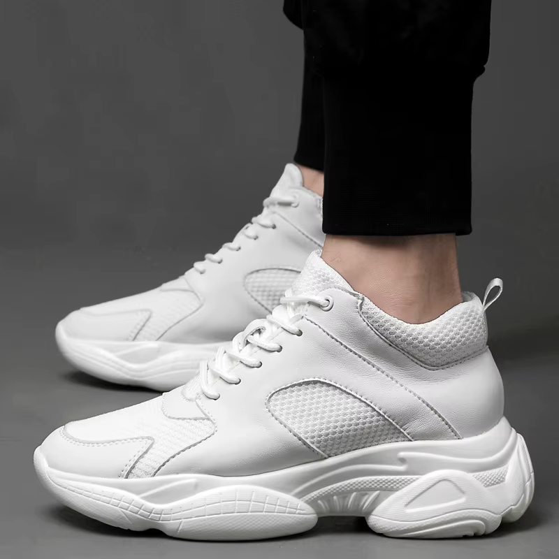 Baskets de mode homme ascenseur chaussures hauteur augmenter semelle intérieure 8 cm blanc noir