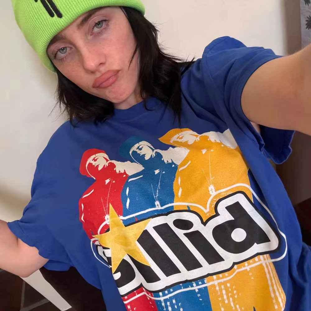 T-shirt en coton unisexe style identique à celui du film de la tournée 2026 de Billie Eilish 'Hit Me Hard and Soft', nouvelle collection été, t-shirt graphique tendance pour femme