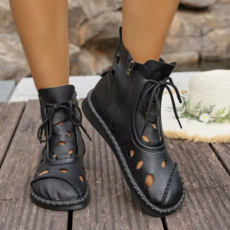 Bottes courtes décontractées et fraîches pour femmes, Style romain, ajourées, respirantes, à semelles souples, confortables, à fond plat, printemps et été