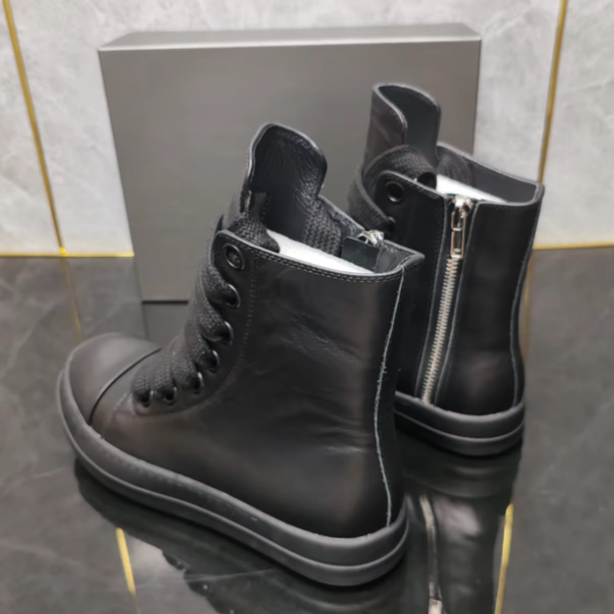 Marque r-o chaussure entièrement en cuir noir chaussures hommes Sneaker femmes haut